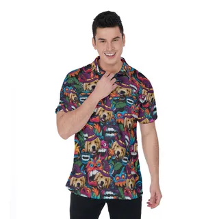 Halloween Monster Hawaiian Polo Shirt With Custom Dog Face