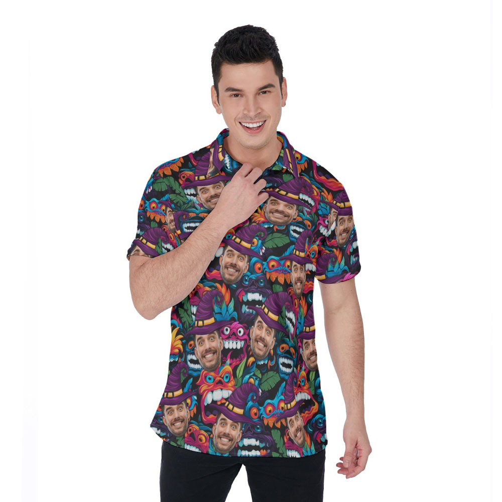 Custom Face Monster Halloween Hawaiian Polo Shirt - variant image 1