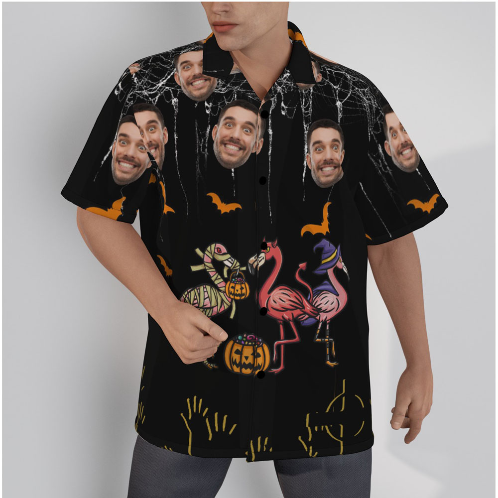 Custom Face Halloween Flamingo Hawaiian Shirt - variant image 1