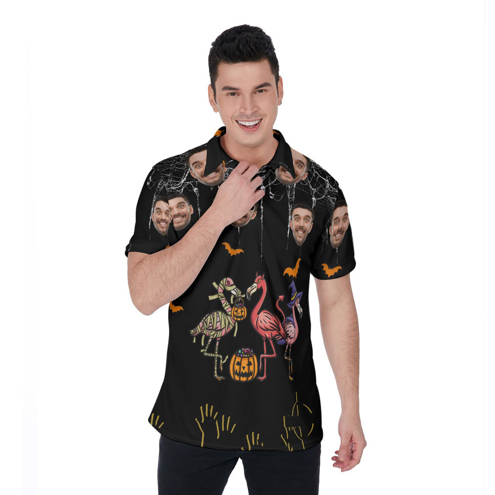 Custom Face Horror Flamingo Halloween Hawaiian Polo Shirt