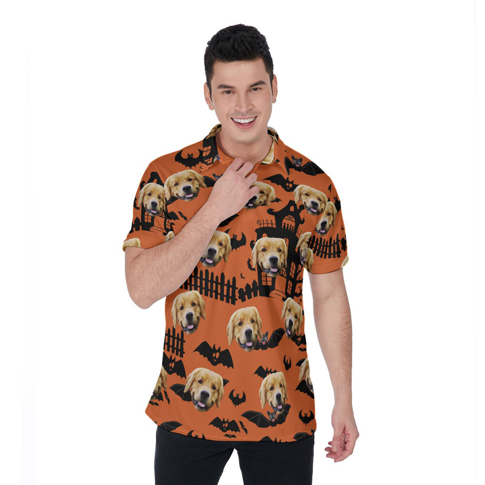 Funny Custom Dog Face Halloween Hawaiian Polo Shirt - variant image 1