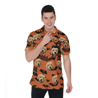 Funny Custom Dog Face Halloween Hawaiian Polo Shirt
