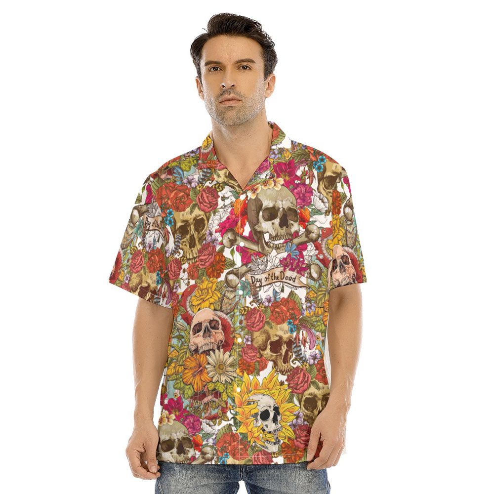 Halloween Skull Floral Men's Hawaiian Shirt - variant image 1