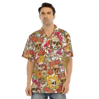Halloween Skull Floral Men's Hawaiian Shirt