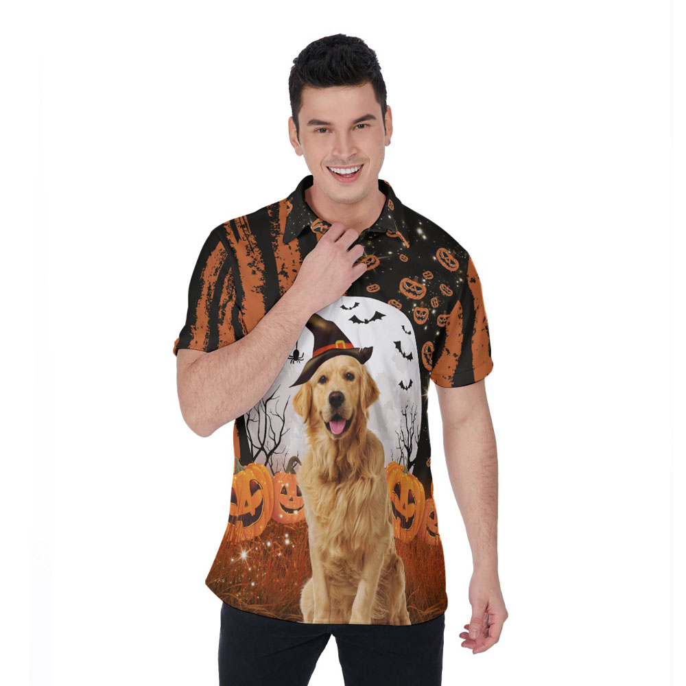 Custom Dog Face Halloween Hawaiian Polo Shirt