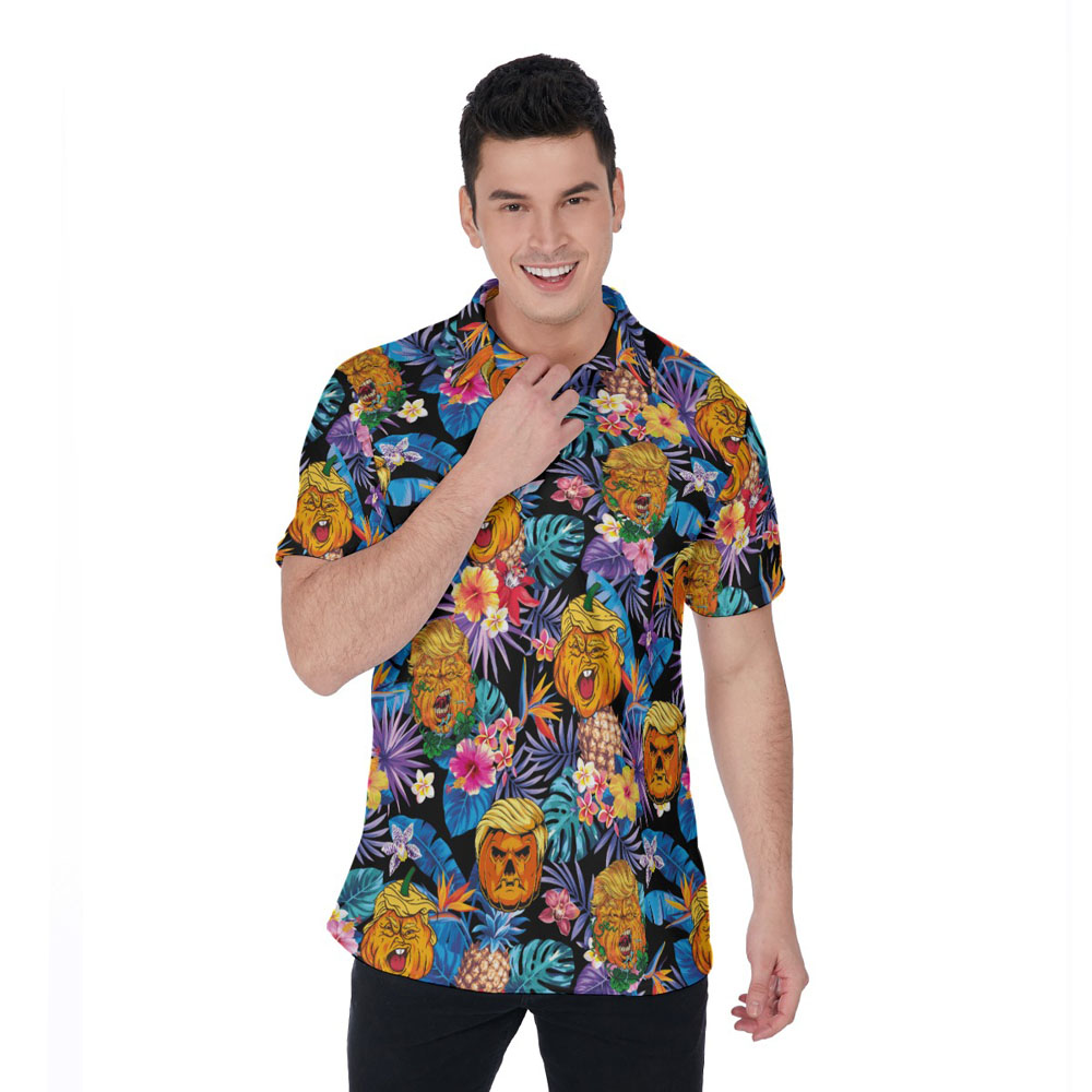 Halloween Trumpkin Floral Hawaiian Polo Shirt - variant image 1