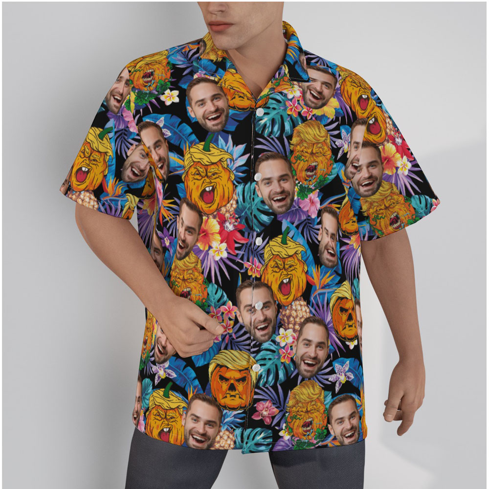 Funny Trumpkin Custom Face Halloween Hawaiian Shirt - variant image 1