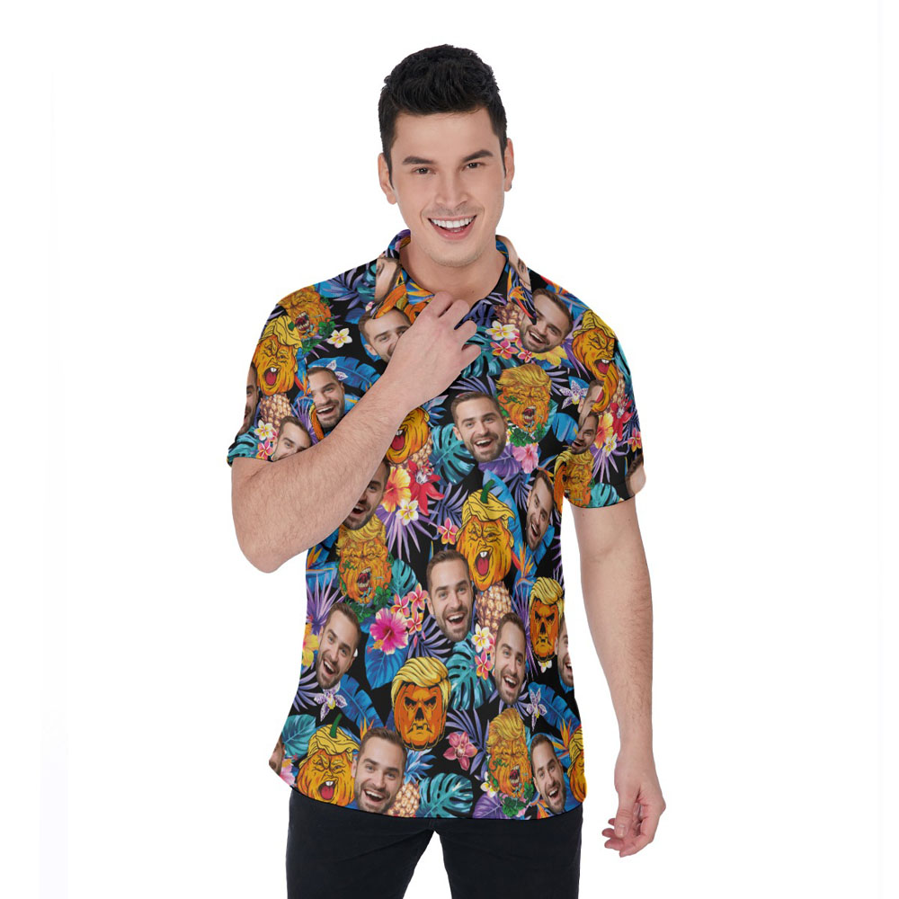Halloween Trumpkin Custom Face Hawaiian Polo Shirt - variant image 1