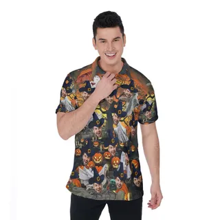 Halloween Pumpkin Ghost Hawaiian Polo Shirt With Custom Face