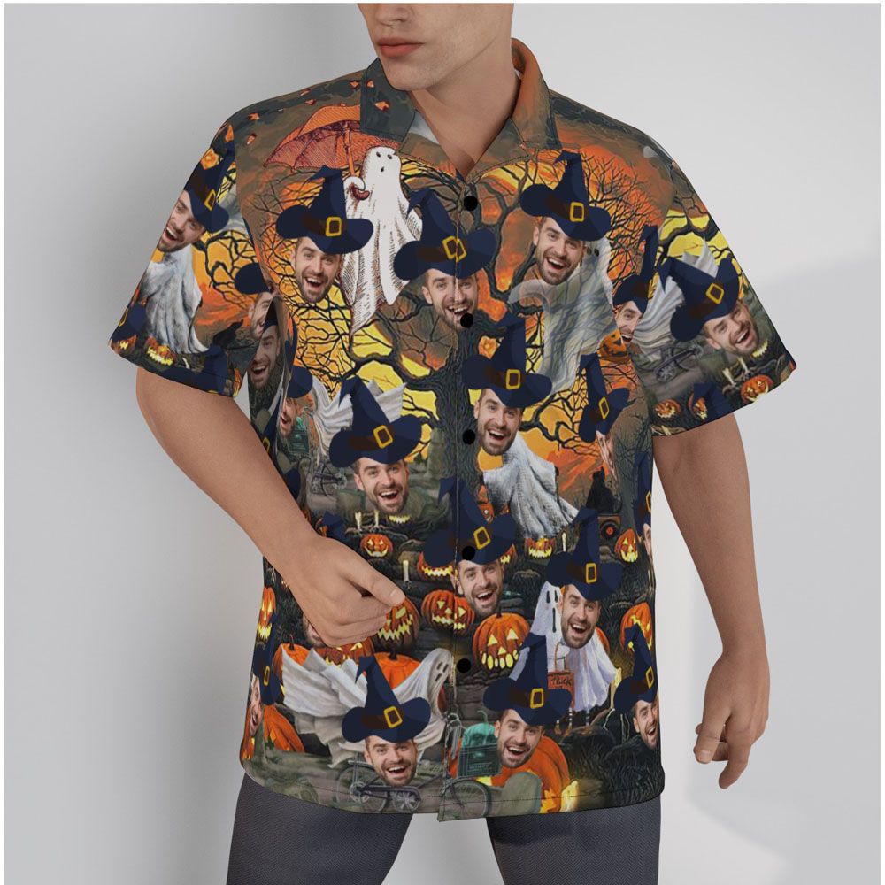 Custom Face Halloween Pumpkin Ghost Hawaiian Shirt - variant image 1