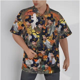 Custom Face Halloween Pumpkin Ghost Hawaiian Shirt