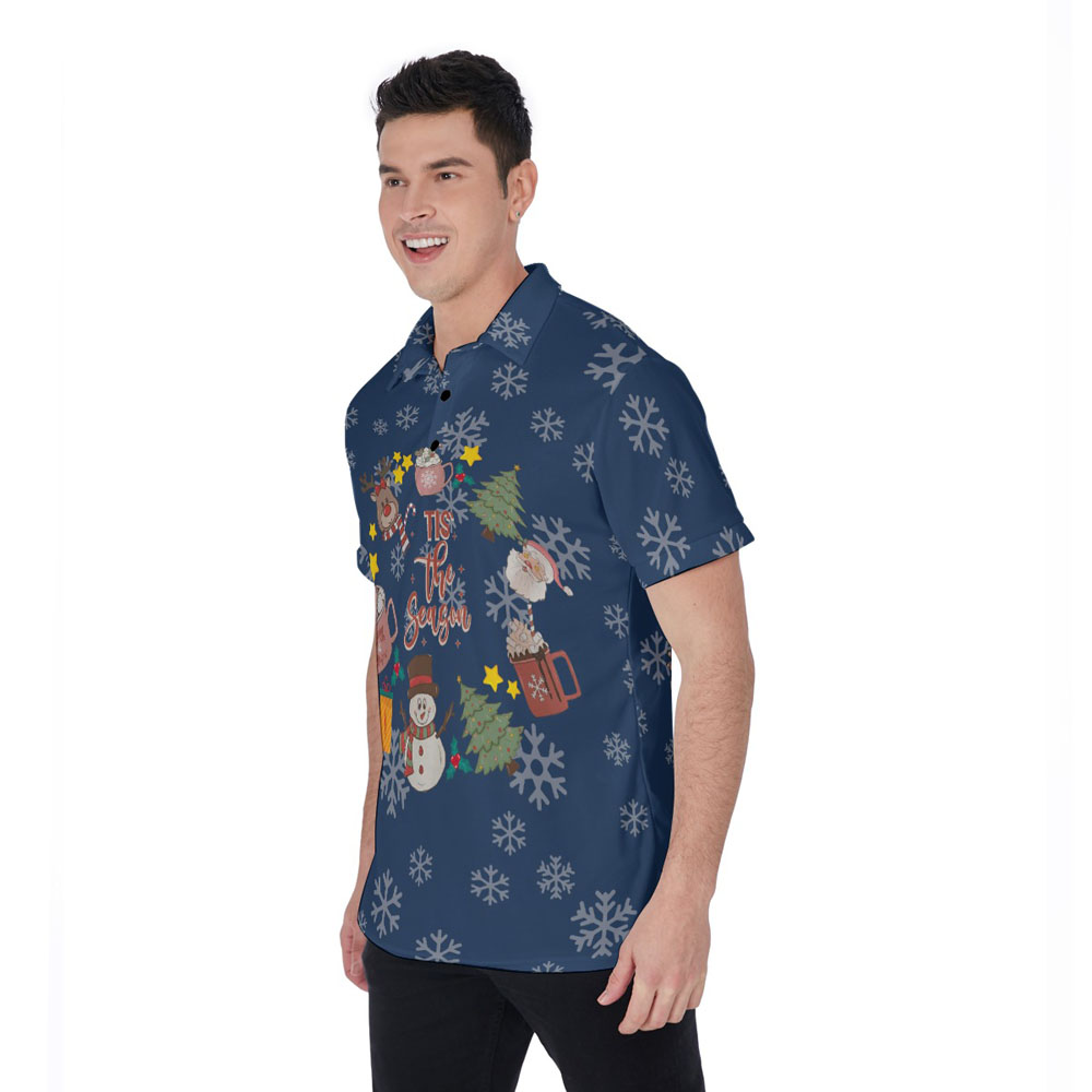 Cute Christmas Santa Snowman Tis The Season Hawaiian Polo Shirt