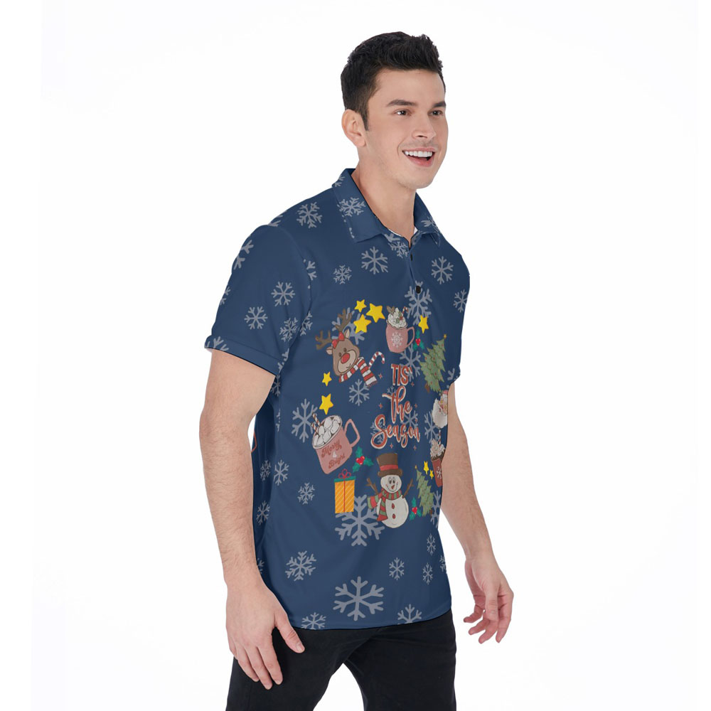 Cute Christmas Santa Snowman Tis The Season Hawaiian Polo Shirt