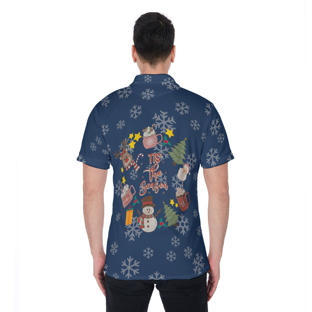 Cute Christmas Santa Snowman Tis The Season Hawaiian Polo Shirt