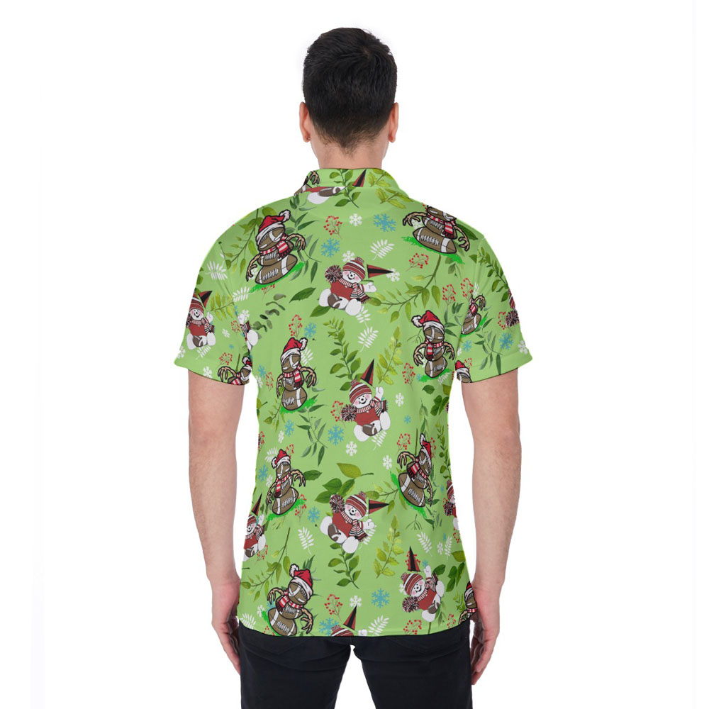 Funny Christmas Football Snowman Tropical Hawaiian Polo Shirt