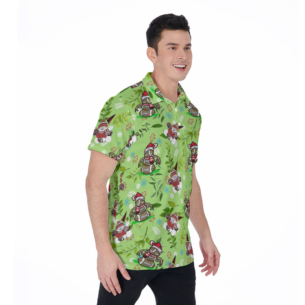 Funny Christmas Football Snowman Tropical Hawaiian Polo Shirt