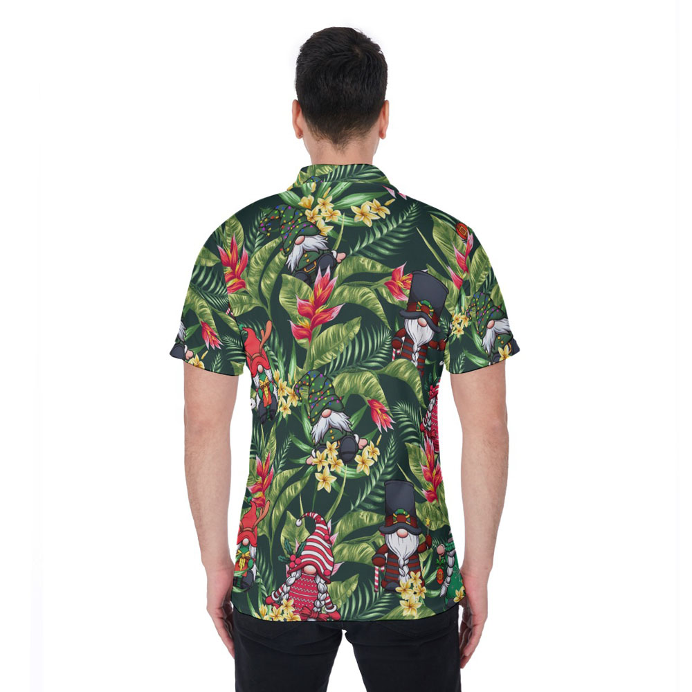 Funny Gnomes Tropical Floral Christmas Hawaiian Polo Shirt