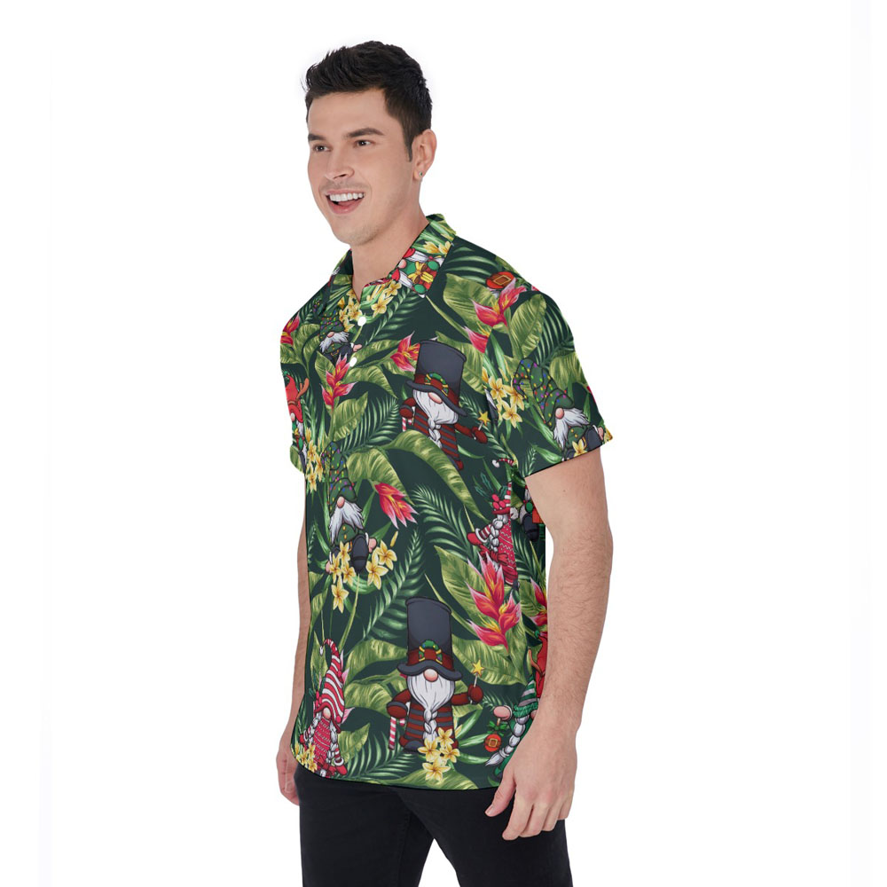 Funny Gnomes Tropical Floral Christmas Hawaiian Polo Shirt