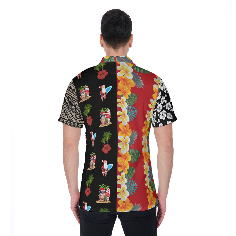 Vintage Santa Claus Surfing Floral Christmas Hawaiian Golf Shirt