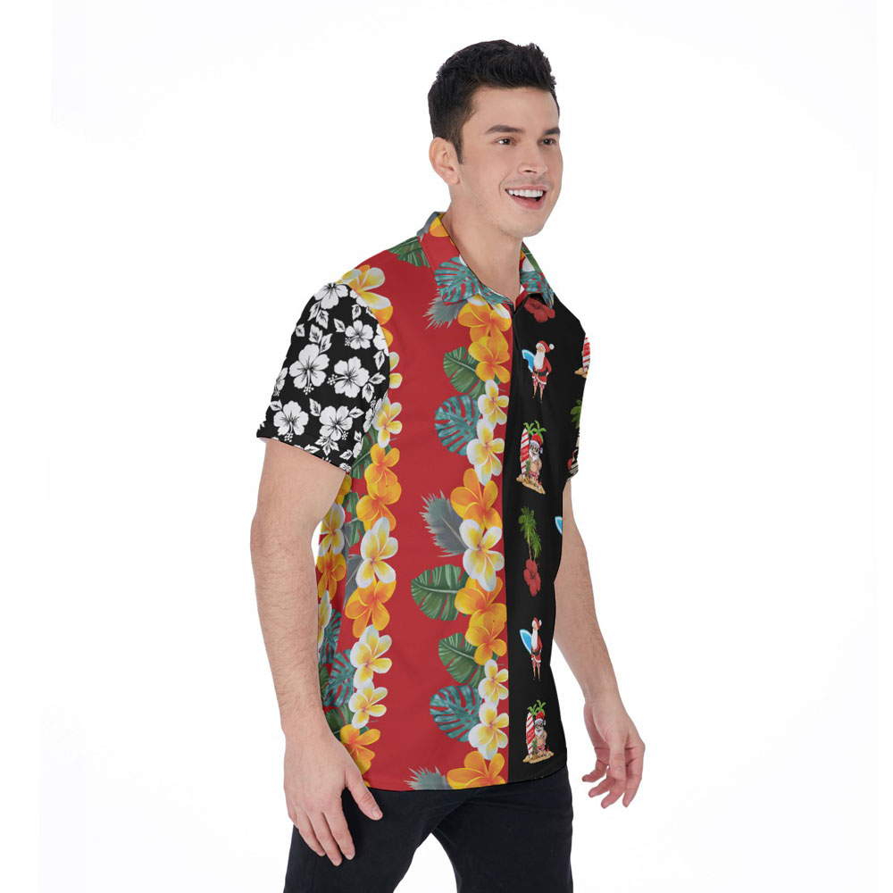 Vintage Santa Claus Surfing Floral Christmas Hawaiian Golf Shirt