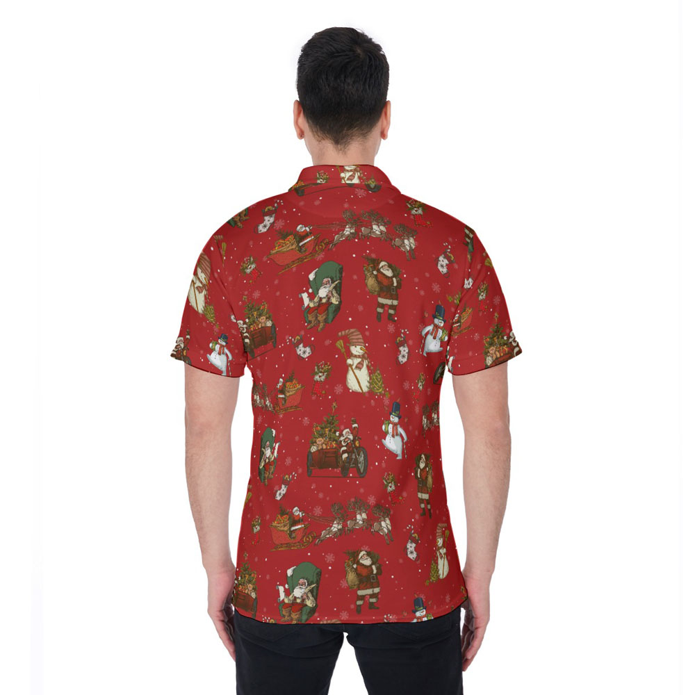 Vintage Snowman Christmas Santa Red Hawaiian Polo Shirt For Men