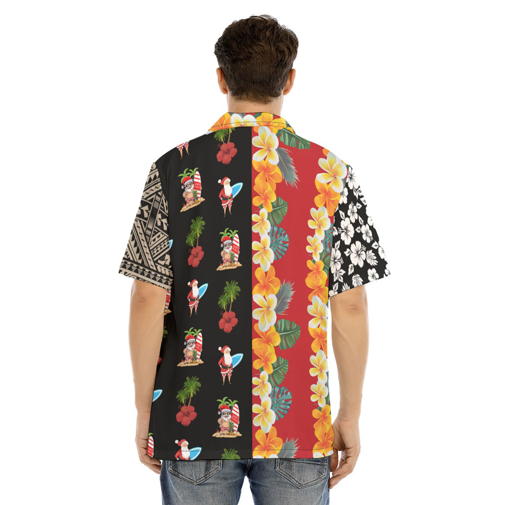 Christmas Santa Surfing Vintage Floral Aloha Shirt