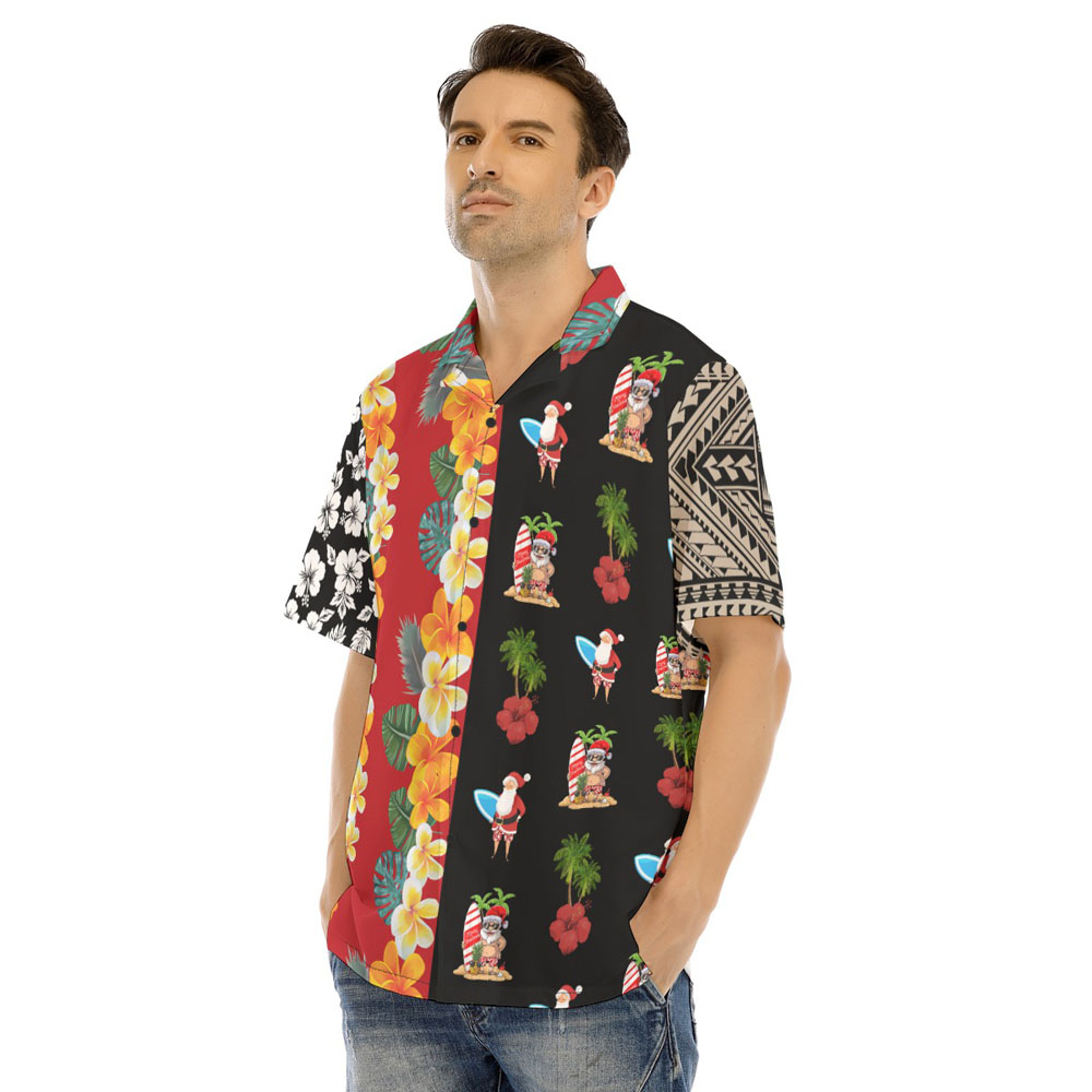 Christmas Santa Surfing Vintage Floral Aloha Shirt