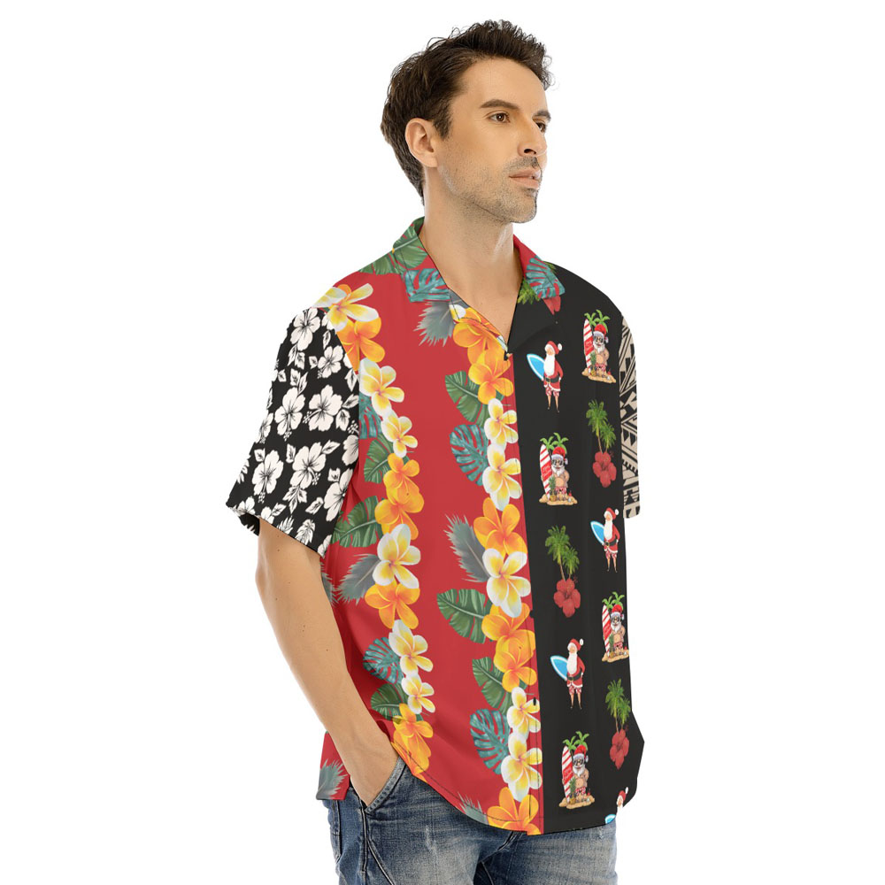 Christmas Santa Surfing Vintage Floral Aloha Shirt