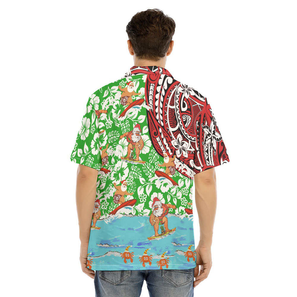 Mele Kalikimaka Funny Santa Surfing Vintage Floral Hawaiian Shirt