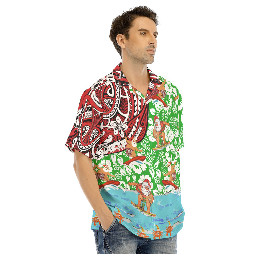 Mele Kalikimaka Funny Santa Surfing Vintage Floral Hawaiian Shirt