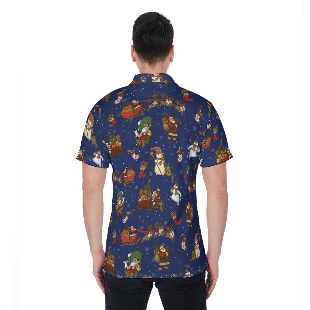 Santa Claus Snowman Christmas Vintage Navy Hawaiian Polo Shirt