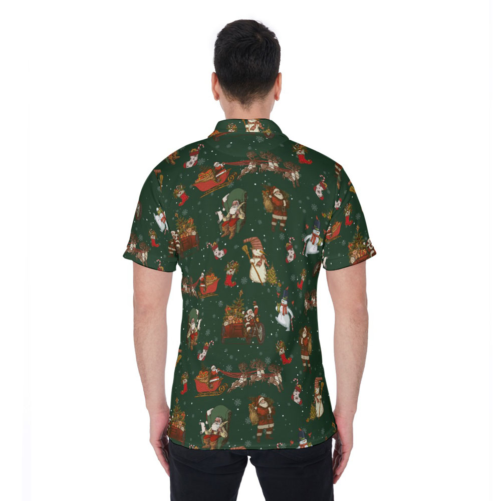 Vintage Santa Claus Christmas Snowman Hawaiian Polo Golf Shirt For Men