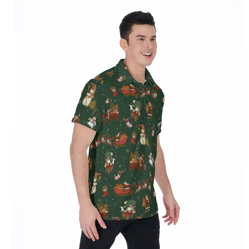 Vintage Santa Claus Christmas Snowman Hawaiian Polo Golf Shirt For Men