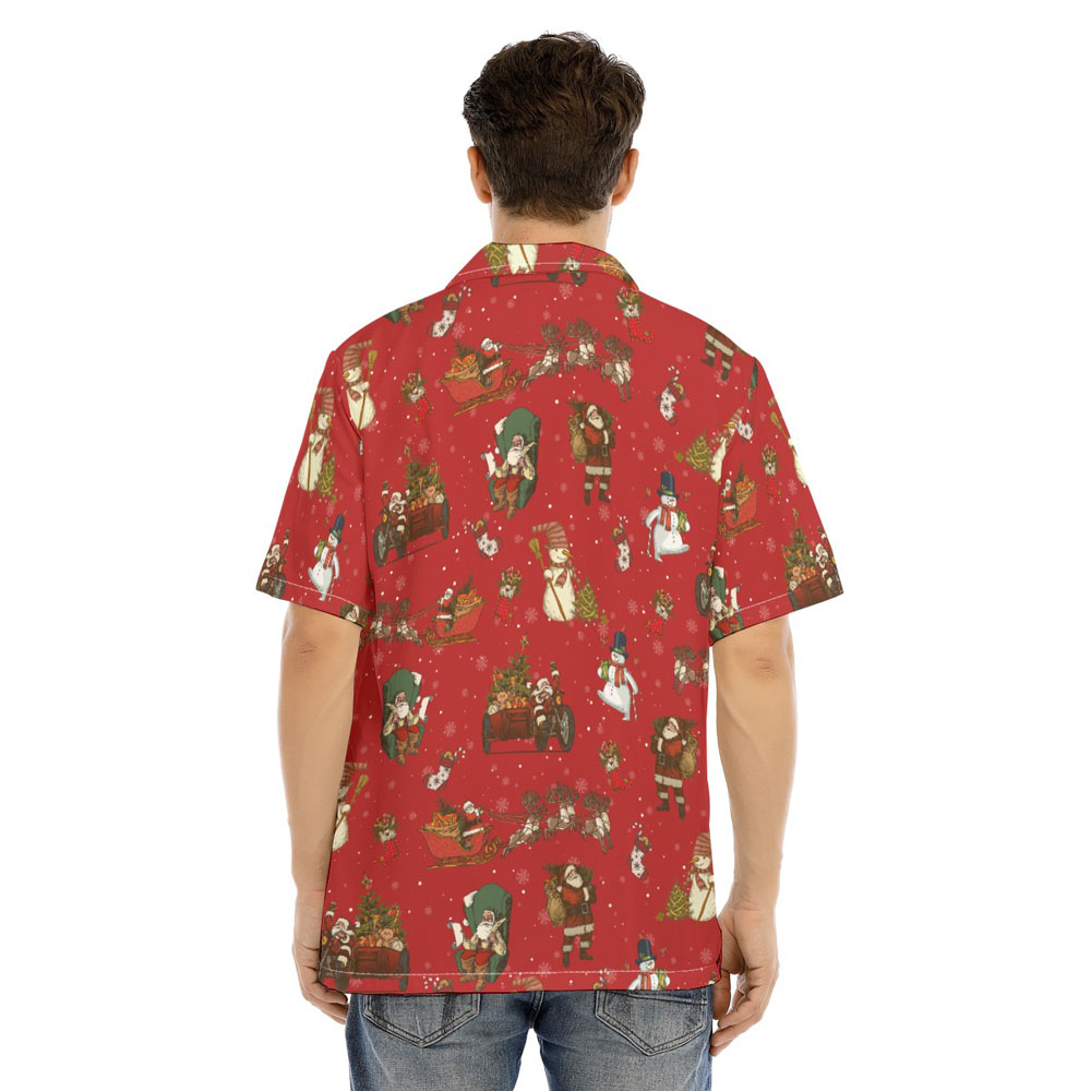 Vintage Christmas Santa Claus Snowman Hawaiian Shirt