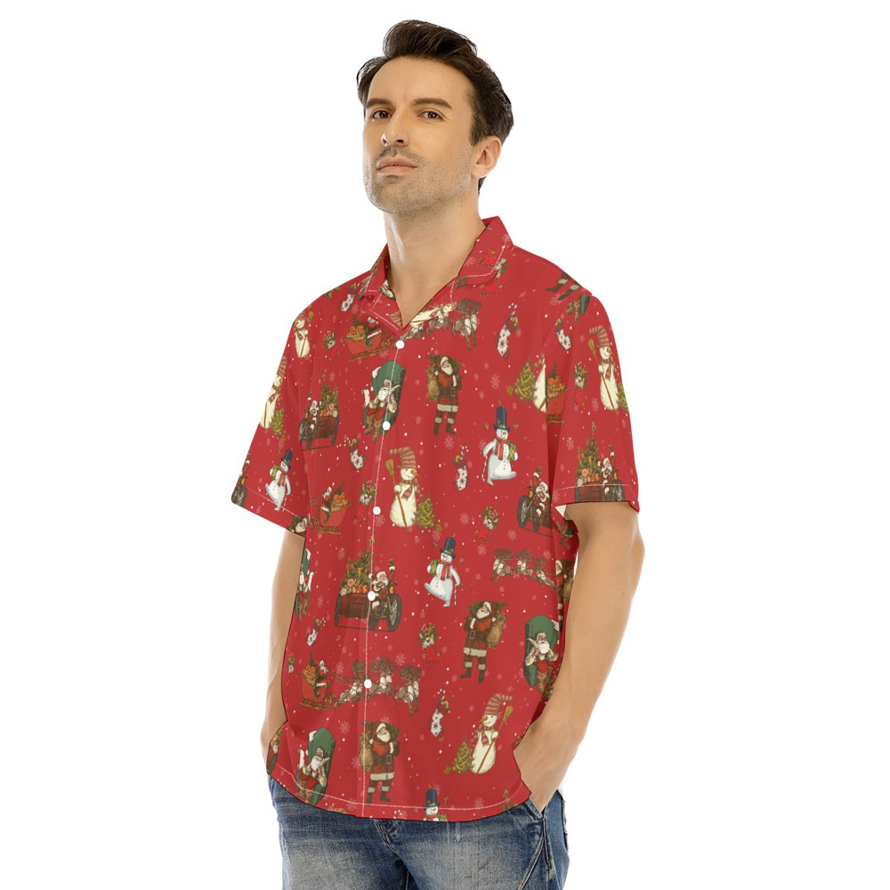 Vintage Christmas Santa Claus Snowman Hawaiian Shirt