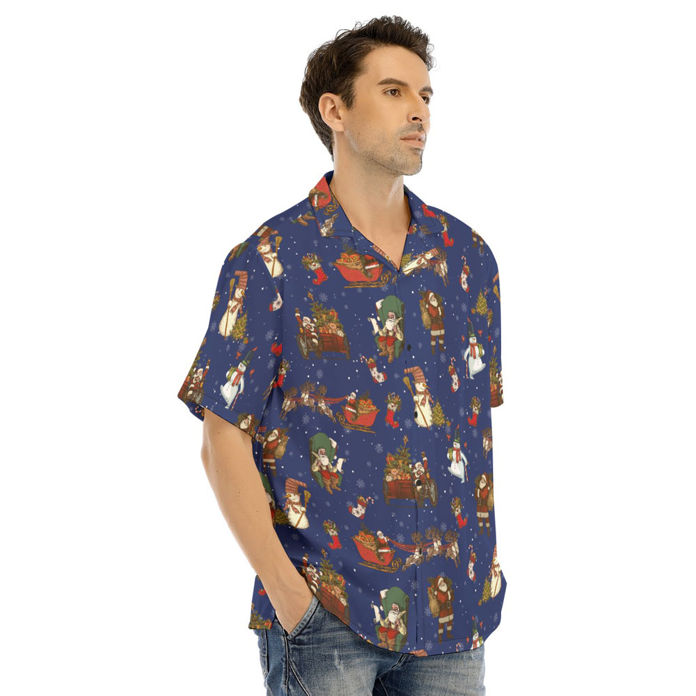 Classic Santa Claus Christmas Snowman Navy Hawaiian Shirt