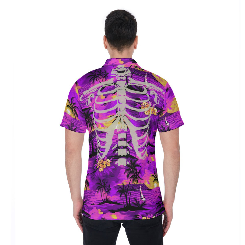 Halloween Skeleton Aloha Beach Theme Polo Shirt For Men