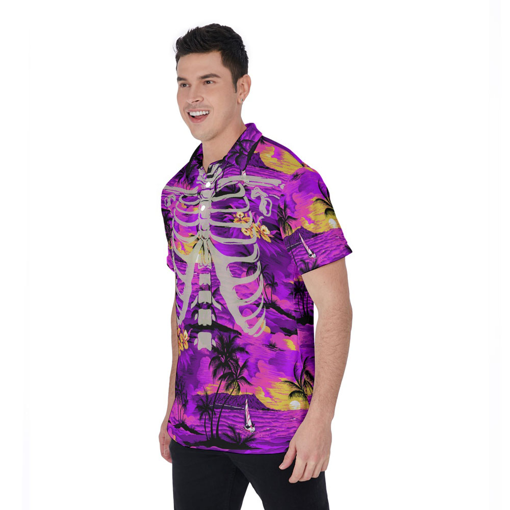 Halloween Skeleton Aloha Beach Theme Polo Shirt For Men