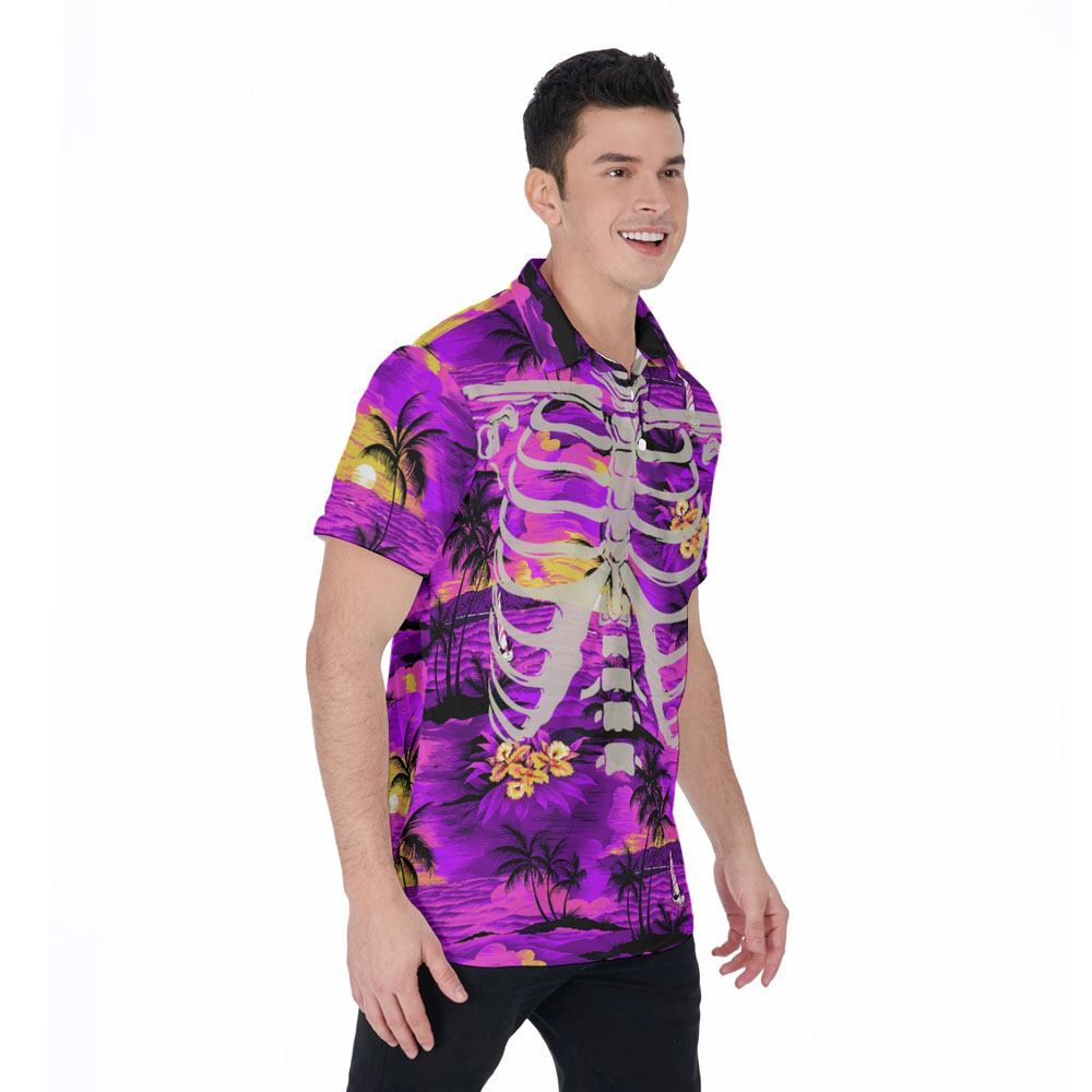 Halloween Skeleton Aloha Beach Theme Polo Shirt For Men
