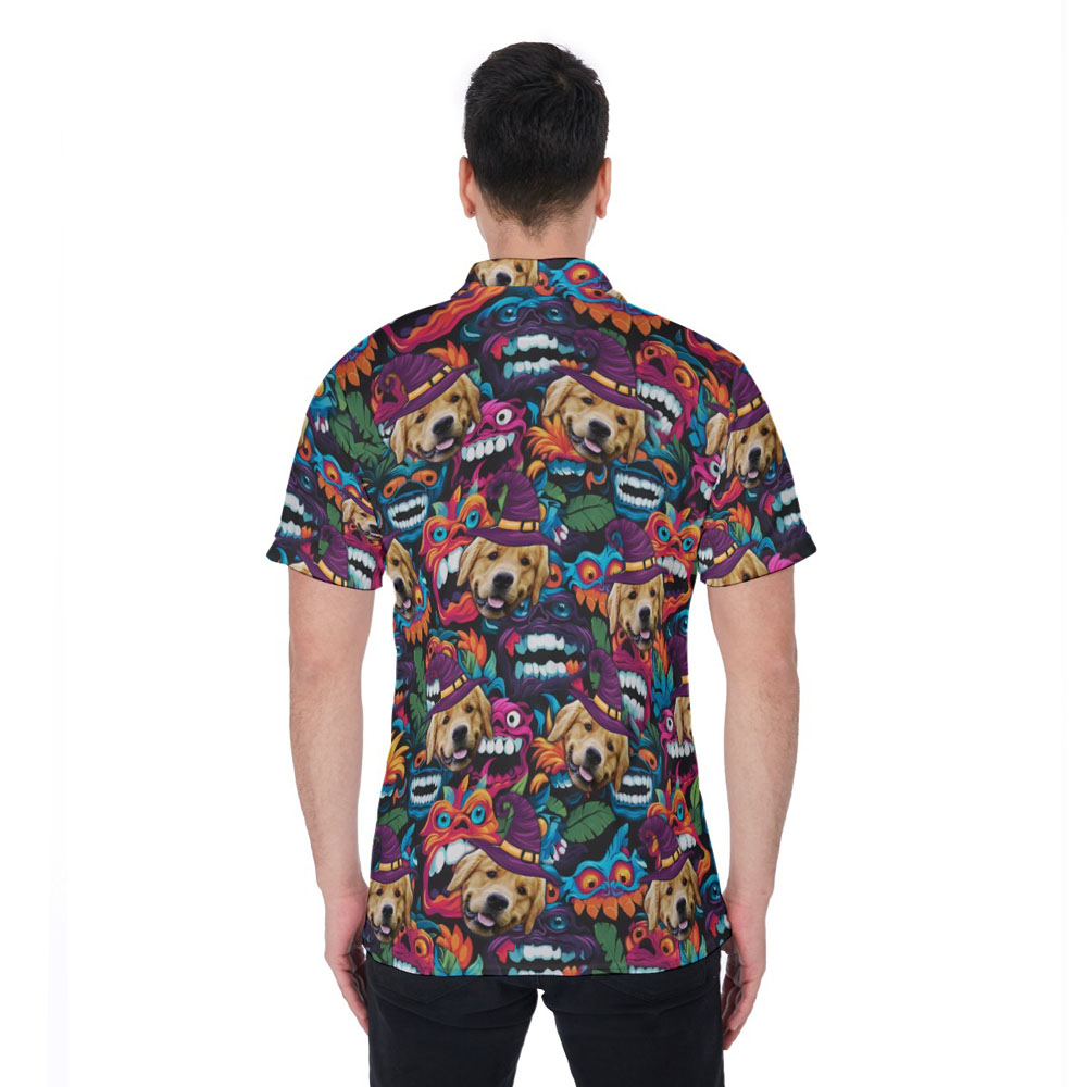 Halloween Monster Hawaiian Polo Shirt With Custom Dog Face