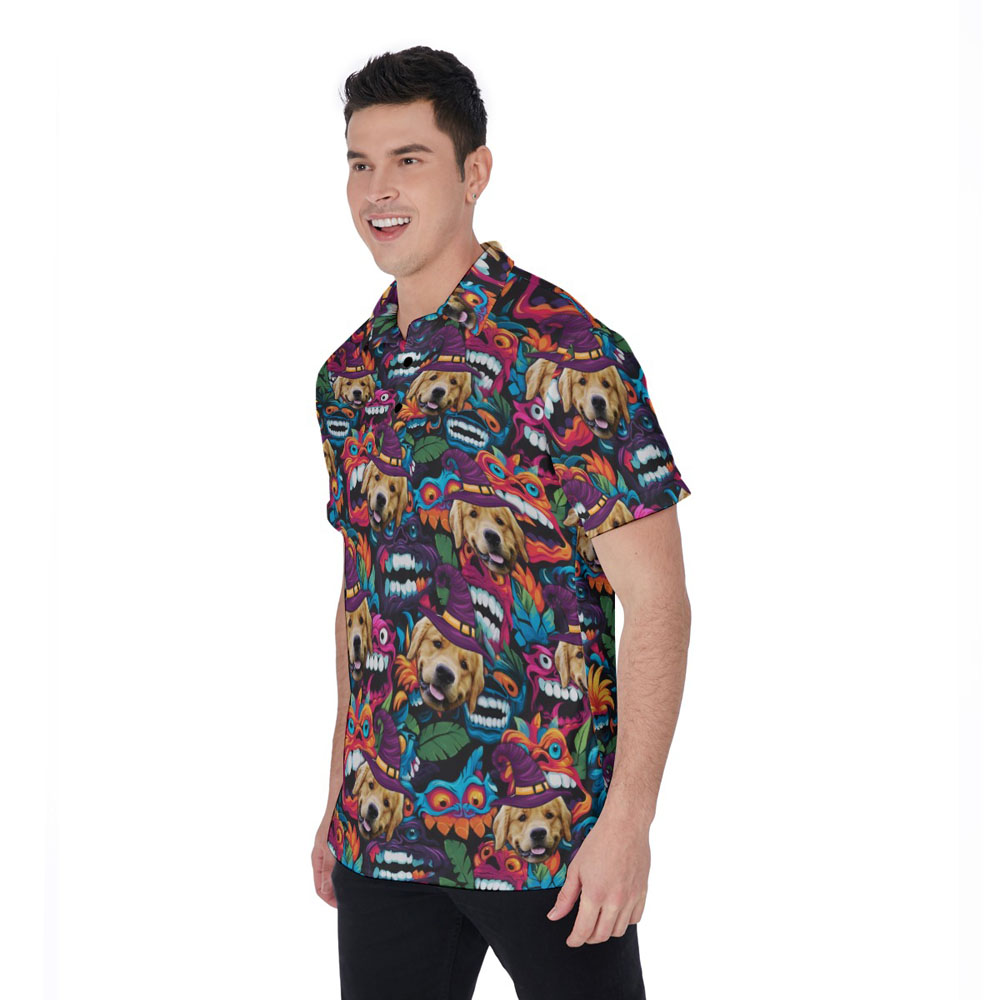 Halloween Monster Hawaiian Polo Shirt With Custom Dog Face