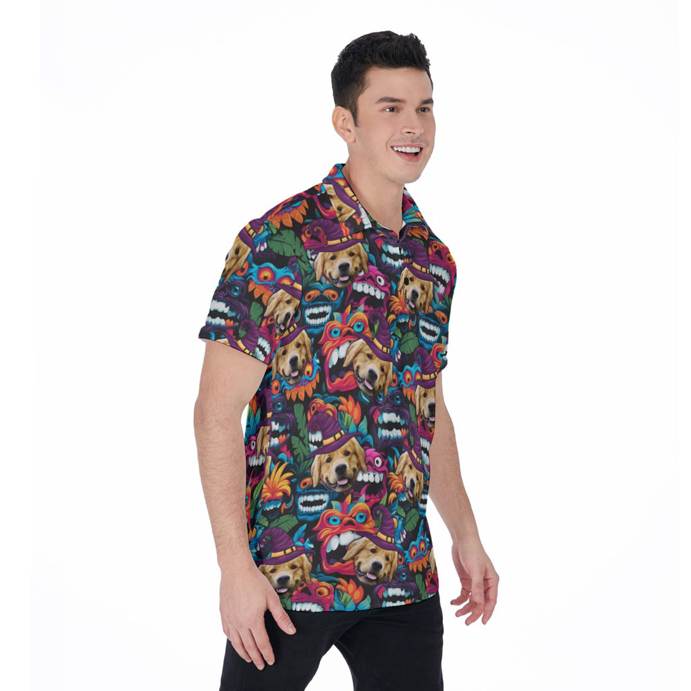 Halloween Monster Hawaiian Polo Shirt With Custom Dog Face
