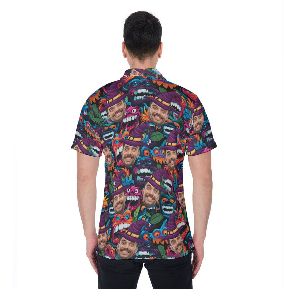Custom Face Monster Halloween Hawaiian Polo Shirt