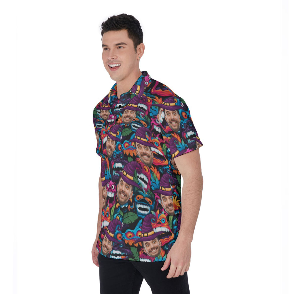 Custom Face Monster Halloween Hawaiian Polo Shirt