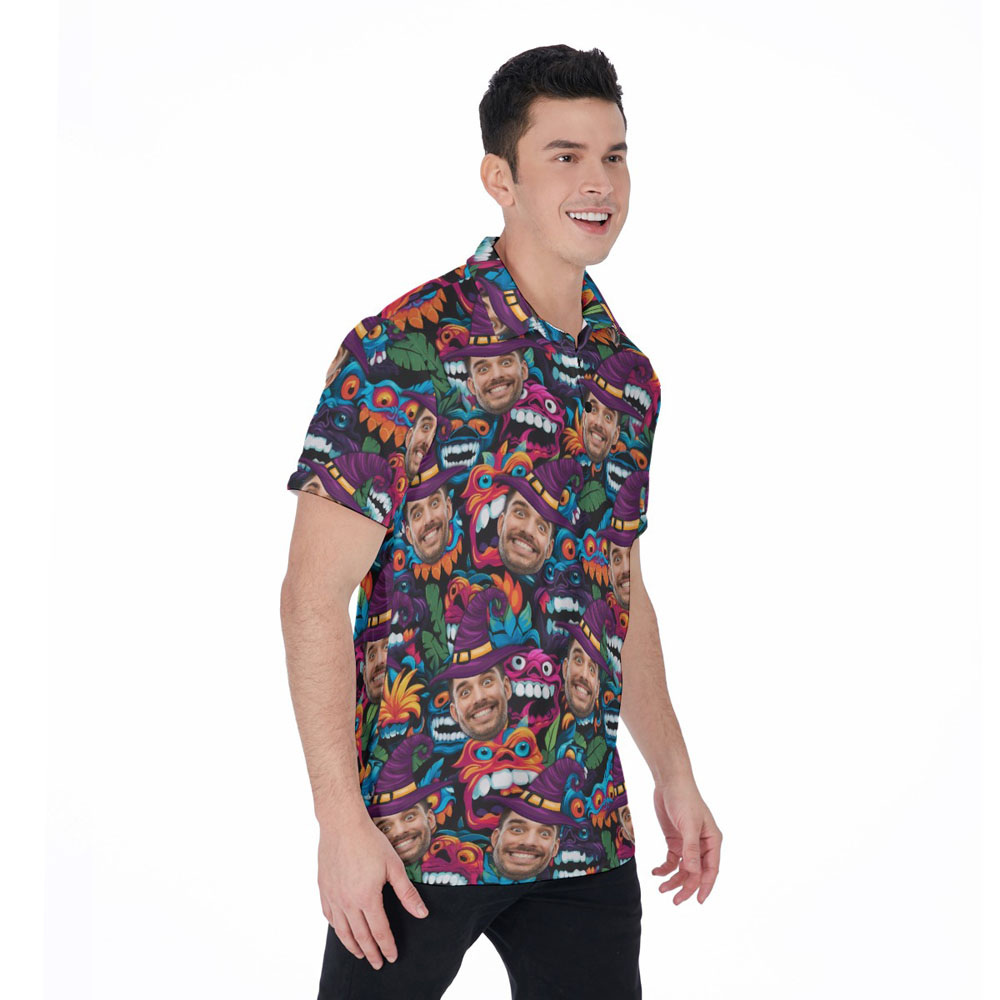 Custom Face Monster Halloween Hawaiian Polo Shirt