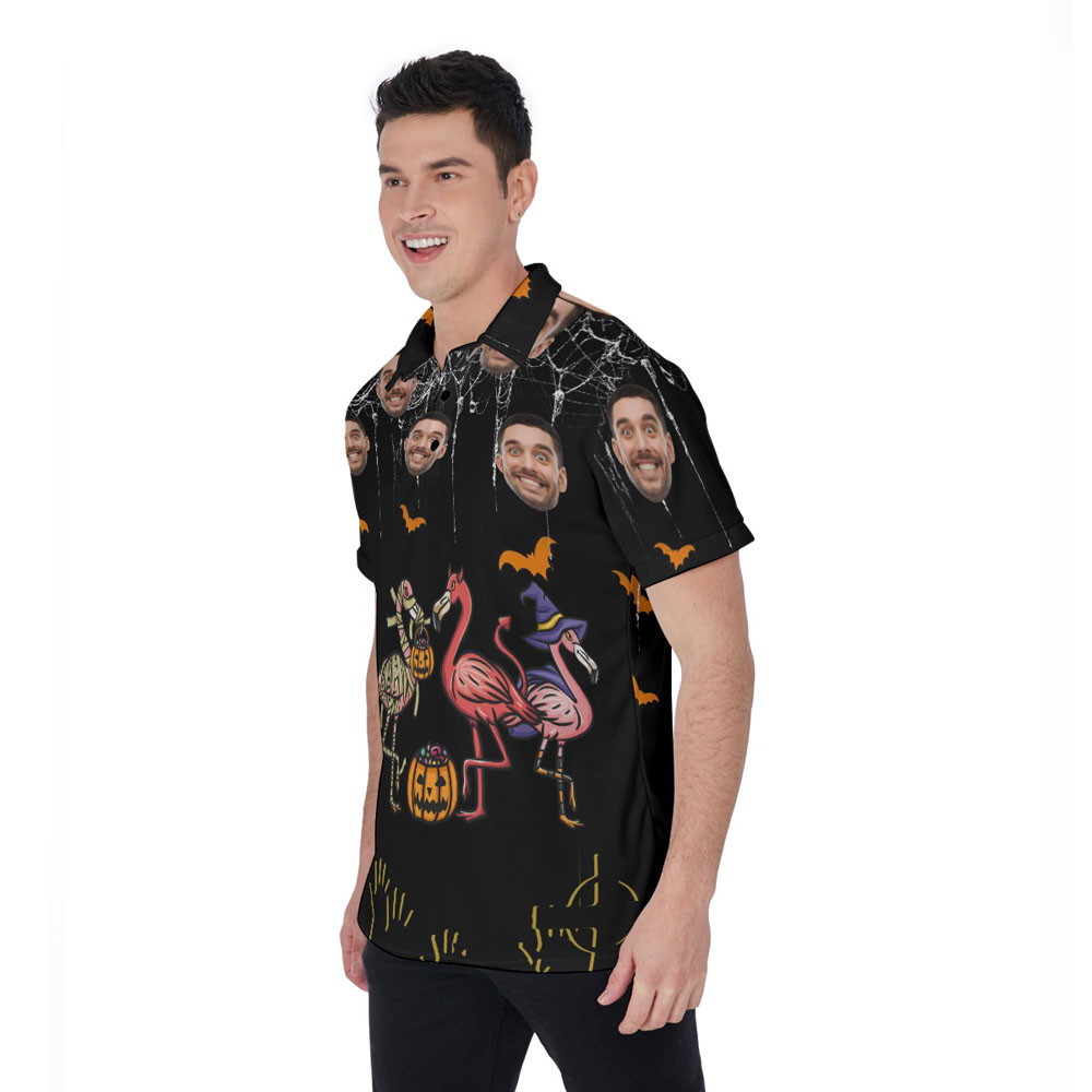 Custom Face Horror Flamingo Halloween Hawaiian Polo Shirt