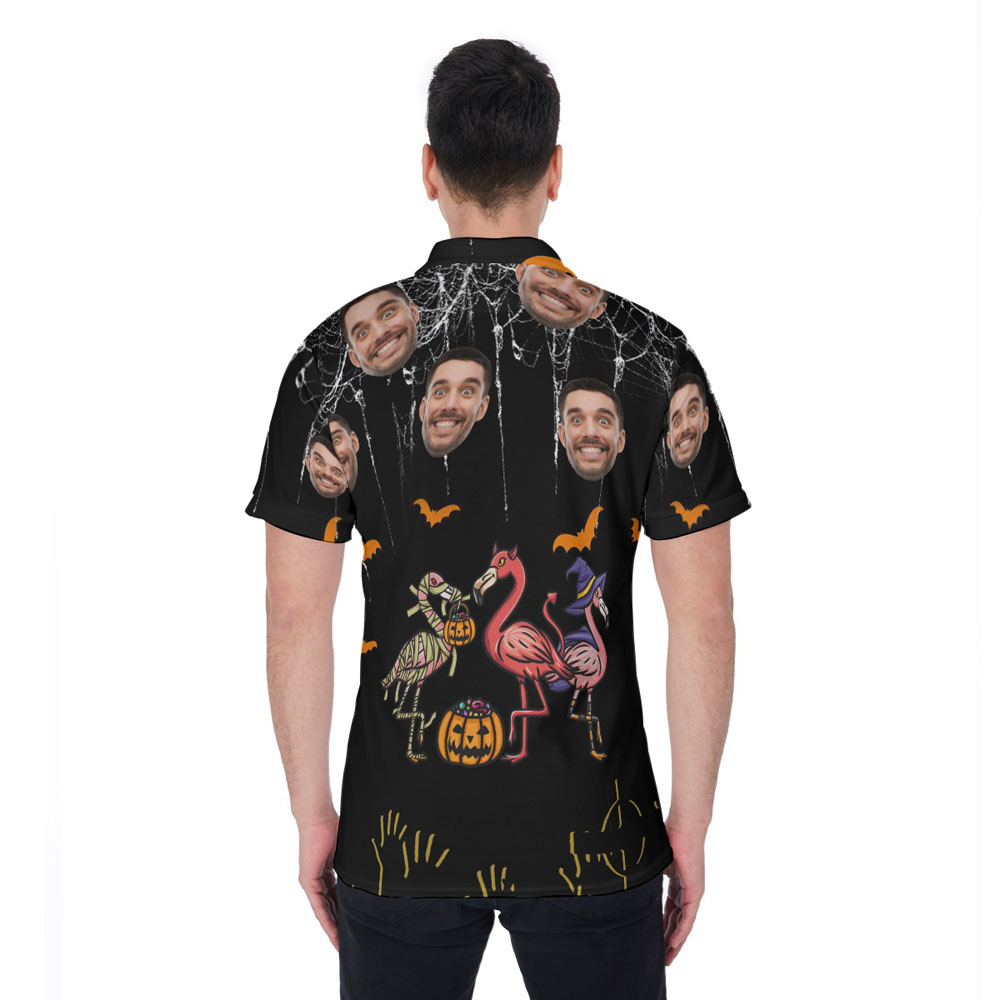 Custom Face Horror Flamingo Halloween Hawaiian Polo Shirt