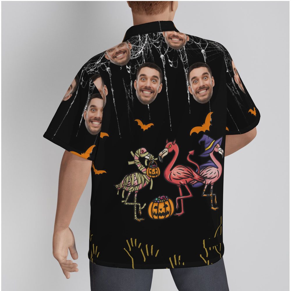 Custom Face Halloween Flamingo Hawaiian Shirt