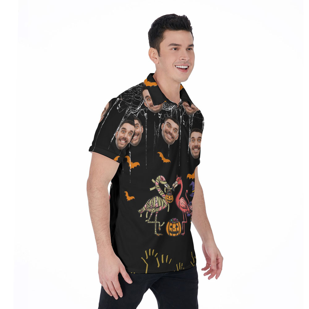 Custom Face Horror Flamingo Halloween Hawaiian Polo Shirt