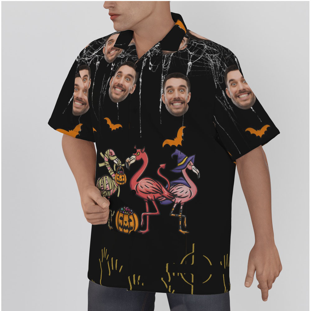 Custom Face Halloween Flamingo Hawaiian Shirt